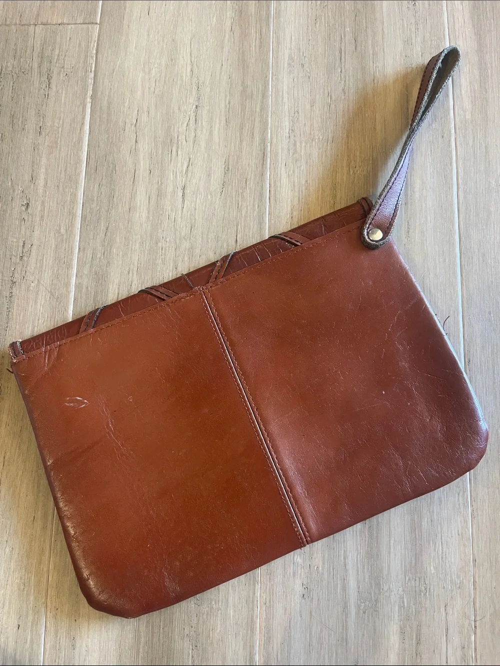 Vintage Leather Clutch Purse Wristlet Made in Hong Kong